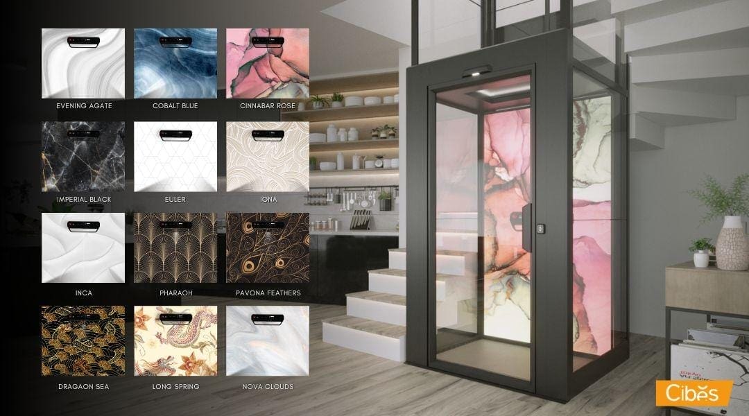 Cibes V90 Aurora+ พร้อม Patterns ลิฟท์บ้าน Cibes V90 Aurora+ พร้อม Patterns ตกแต่งภายในลิฟท์